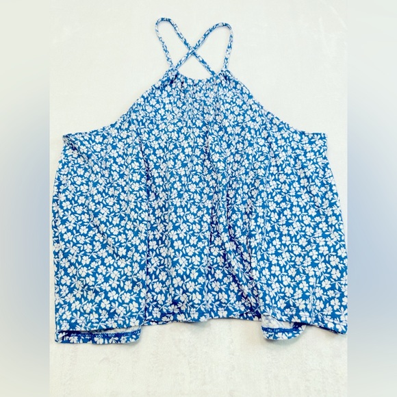 Hollister Tops - Hollister Blue Floral Cross Back Blouse Womens Size XS